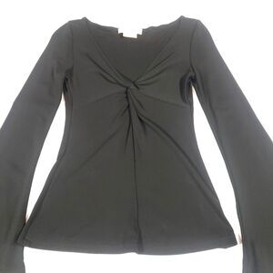 Y2K Slinky Babydoll Bell Sleeve Top Michael Kors 2 Black Italy Twist goth stretc